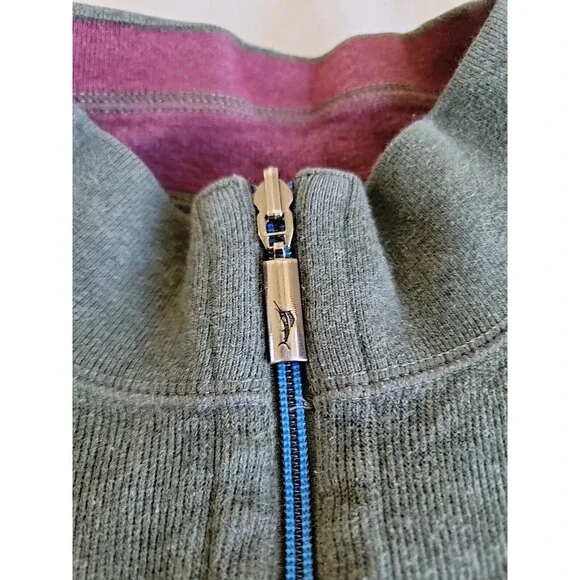 Tommy Bahama Mens XL 1/4 Zip Pullover Green Purple Reversible Logo Casual Solid - Picture 3 of 15